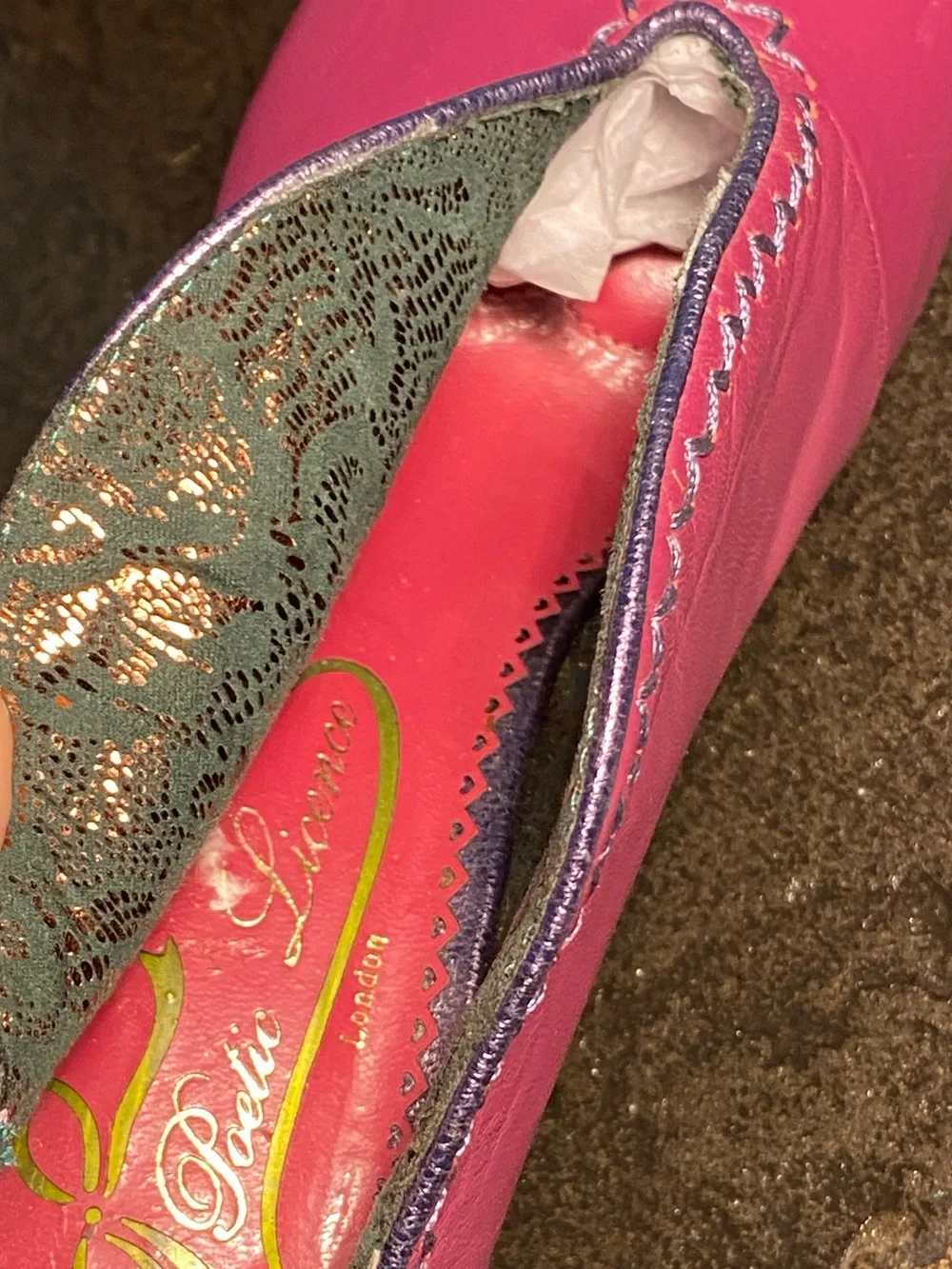 Irregular Choice Poetic License ankle bootie shoes,pink/purple leather,EUC, US 7